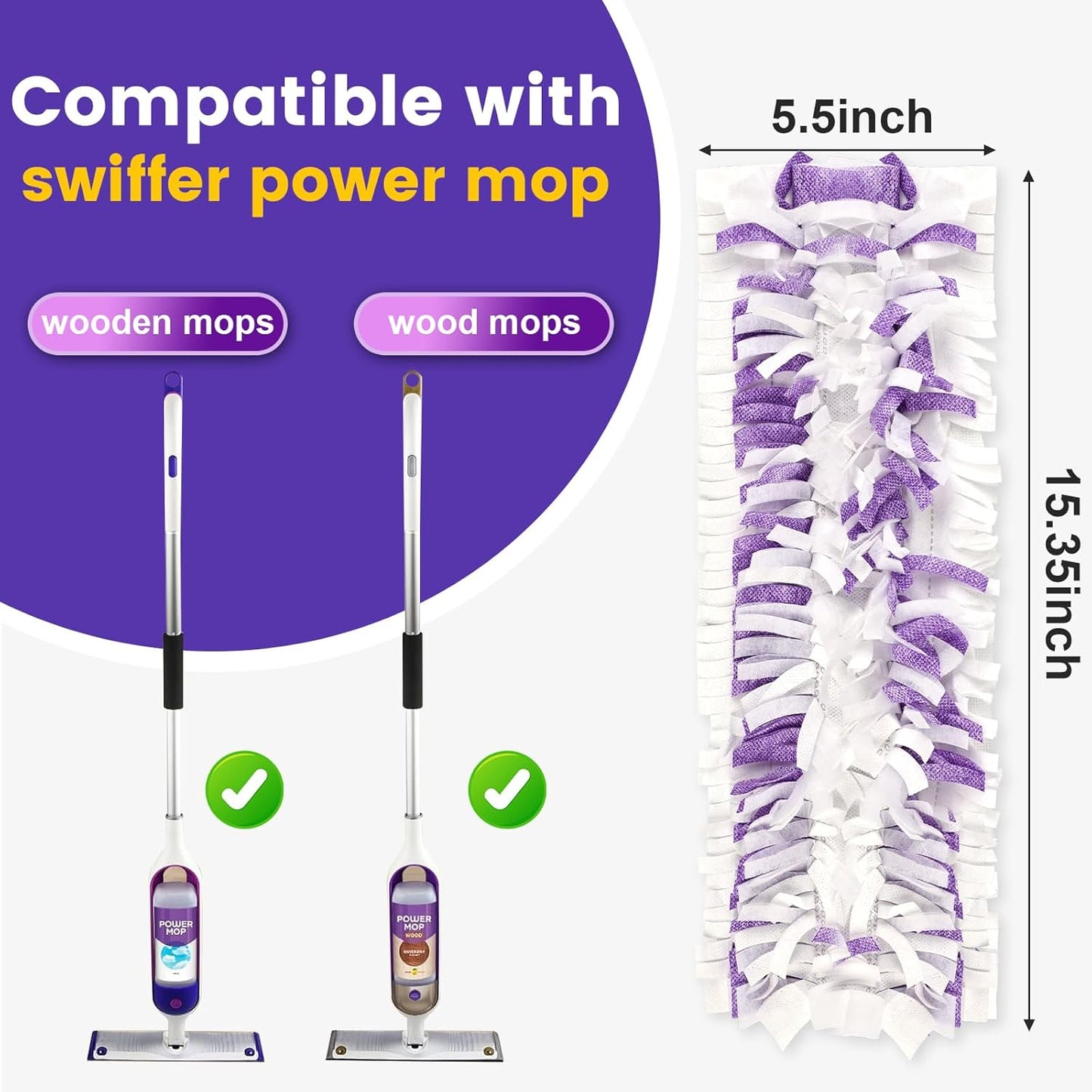 5X Cleaning Power Mop Pads Compatible with Swiffer PowerMop, Disposable Mopping Pad Refills for