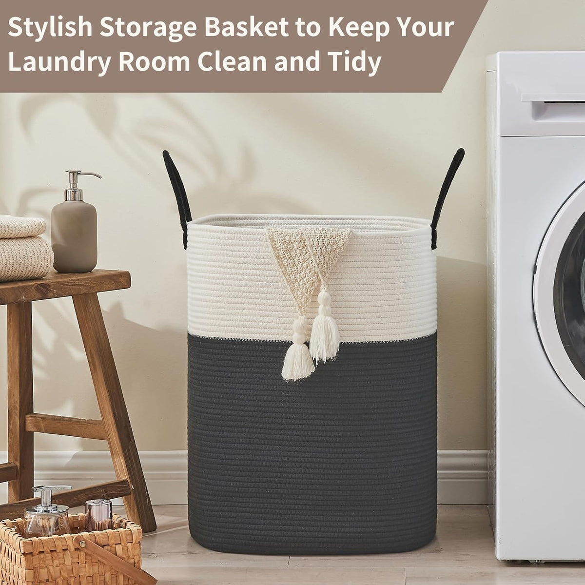 Laundry Basket with Handles - Blanket Basket & Hampers for Bedroom Aesthetic, Laundry Hamper &
