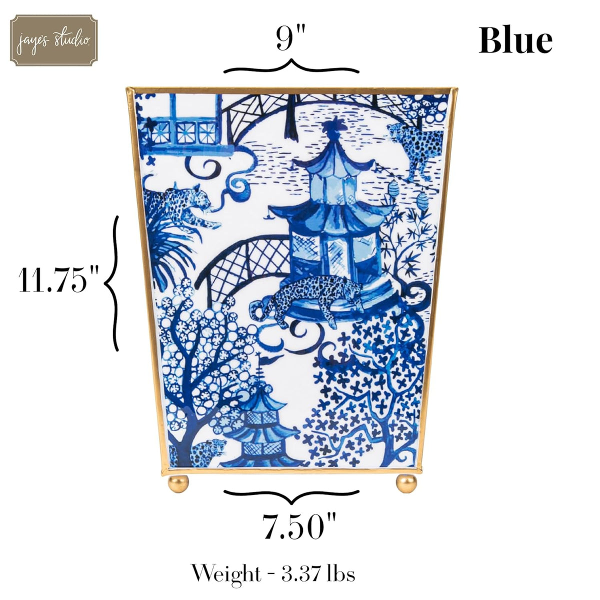 Jaye’s Studio Garden Party Decorative Gold Waste Basket for Bathroom Trash Can no Lid, Bedroom