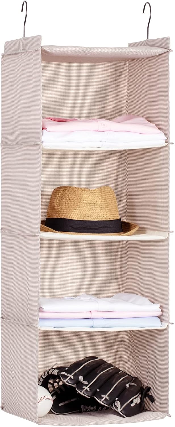 Hanging Closet Organizer and Storage, Foldable 4-Shelf Wardrobe Clothes Shelves Organizer