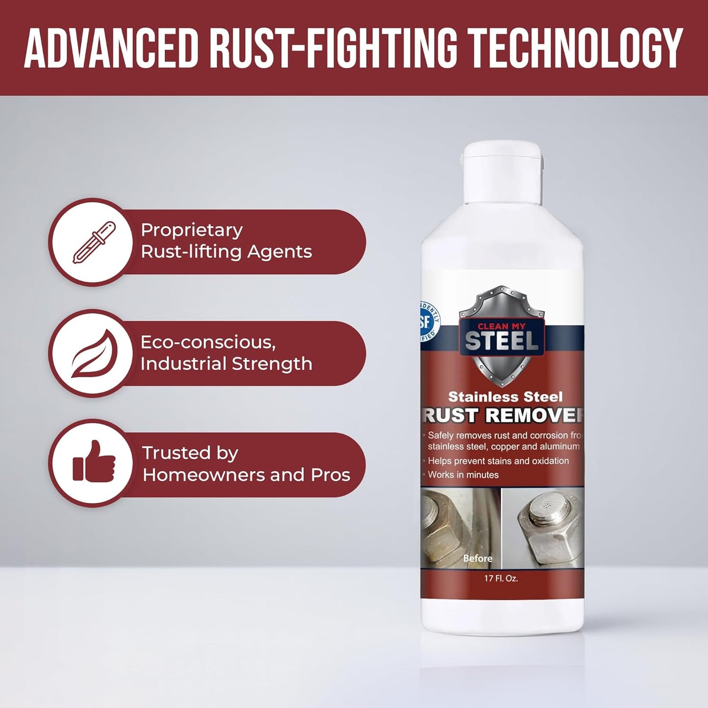 Stainless Steel Rust Stain Remover & Cleaner, NSF Approved Safe for Food Areas. Non-Toxic Stainless