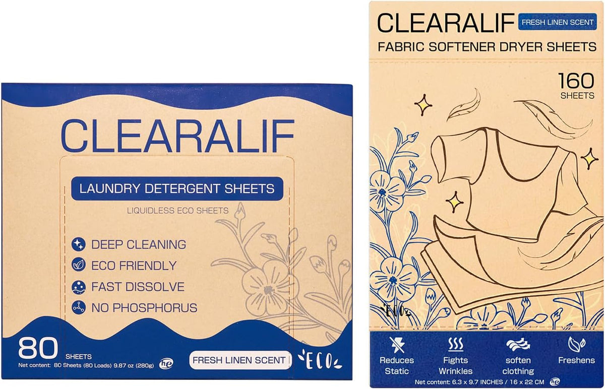 Clearalif All in One Laundry Detergent Sheets Kit, Fresh Linen Scent, 160 Loads Laundry Sheets +