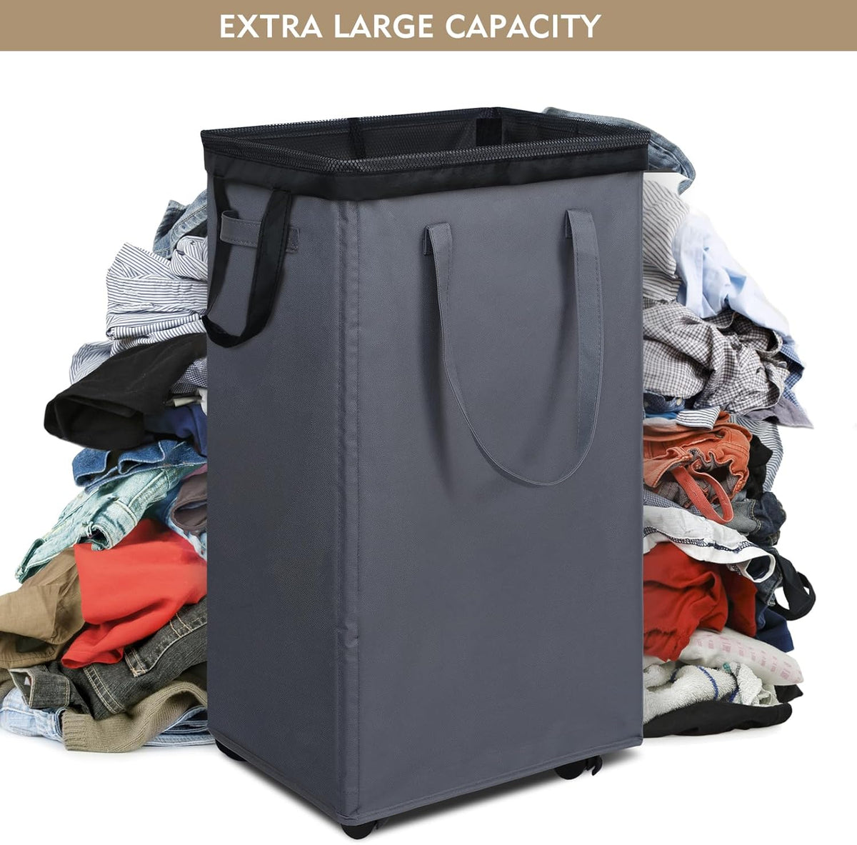 DOKEHOM 90L X-Large Laundry Basket with Removable Wash Bag on Wheels, Collapsible Rolling Laundry