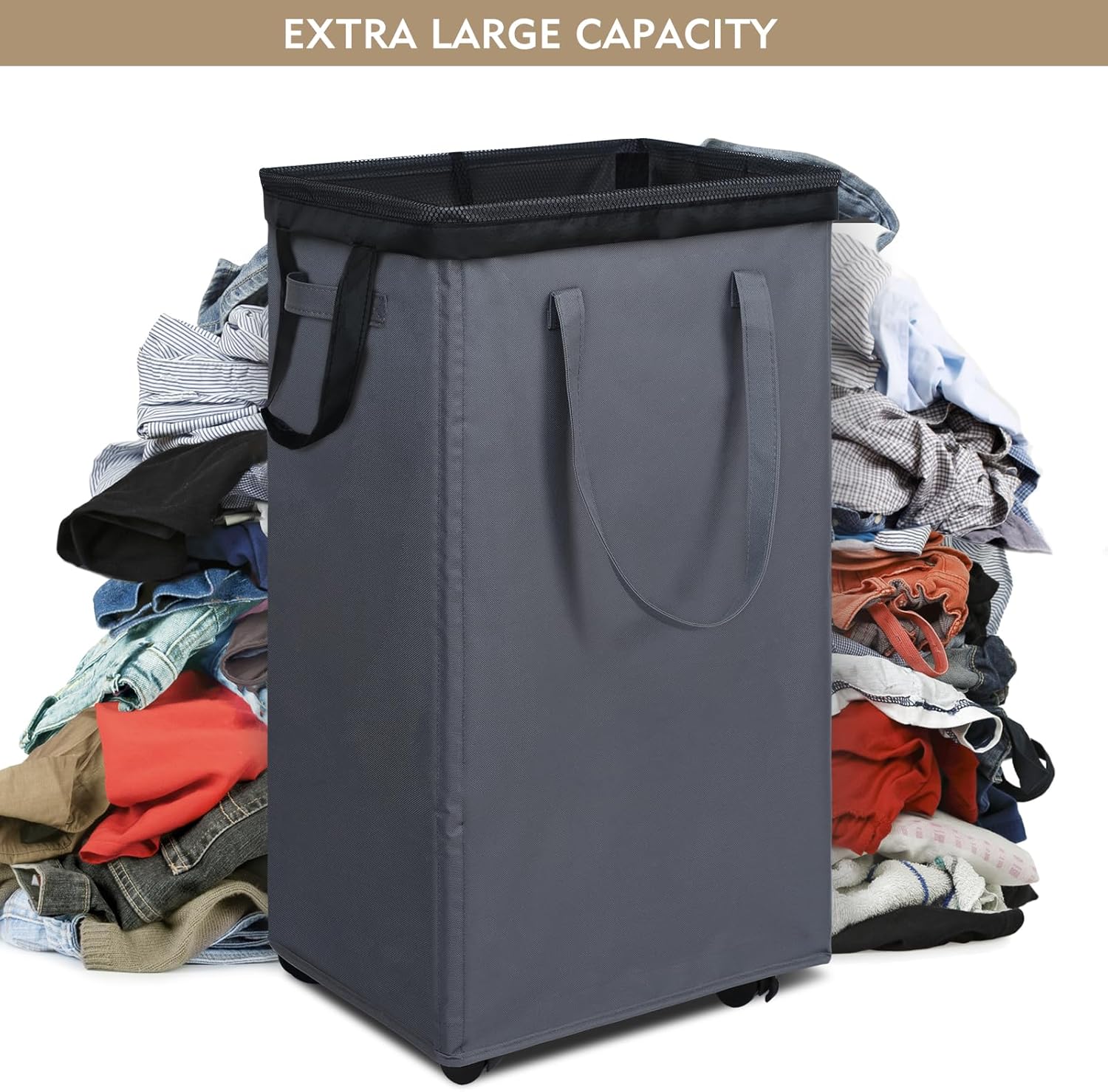 DOKEHOM 90L X-Large Laundry Basket with Removable Wash Bag on Wheels, Collapsible Rolling Laundry