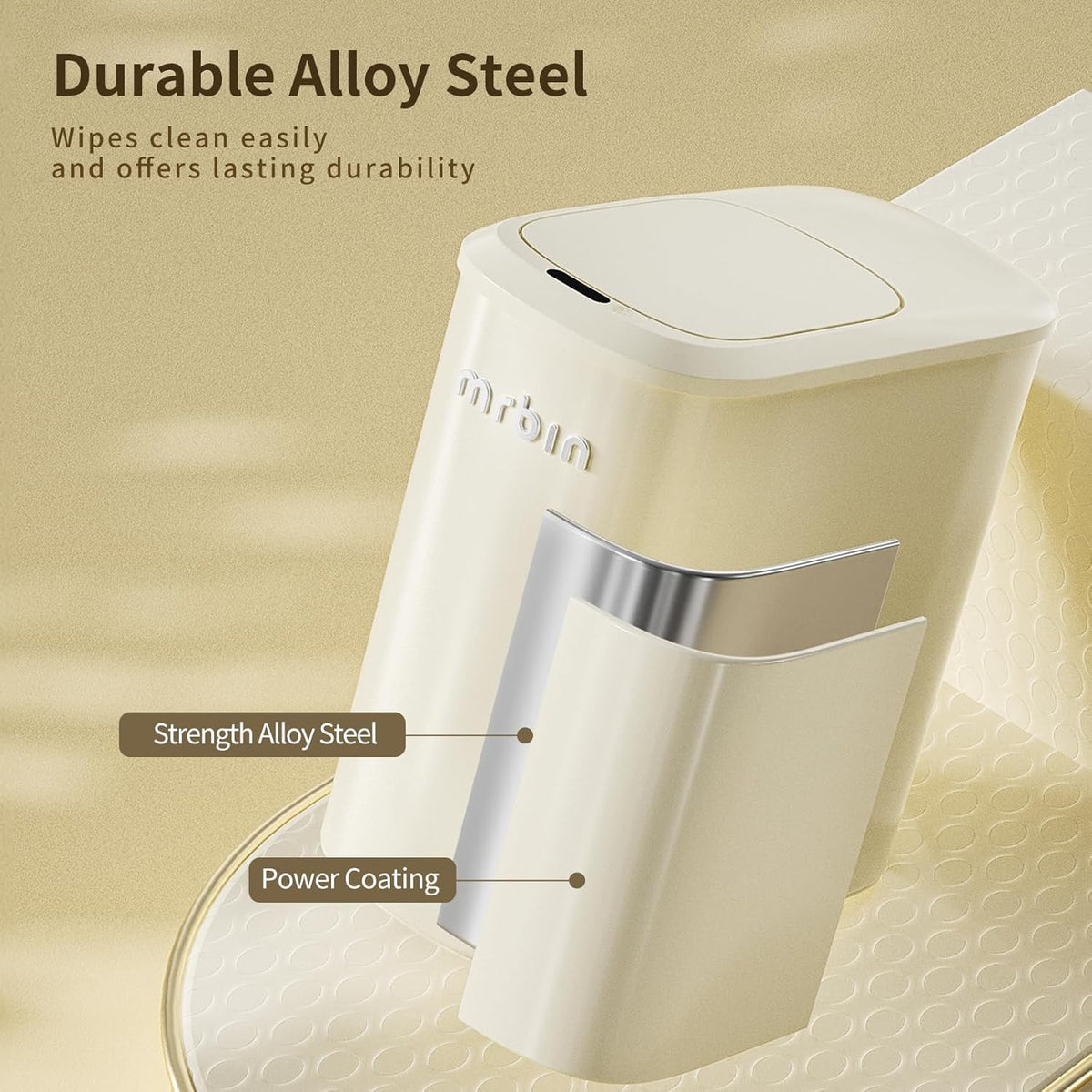 MRBIN Motion Sensor Bathroom Metal Trash Can with Lid and Wheels, 10L/2.6gal Automatic Removable
