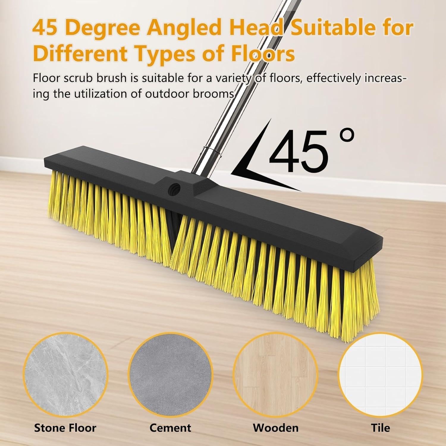 18 Inches Push Broom Outdoor with 65" Adjustable Handle, Heavy Duty Outdoor Broom with Stiff