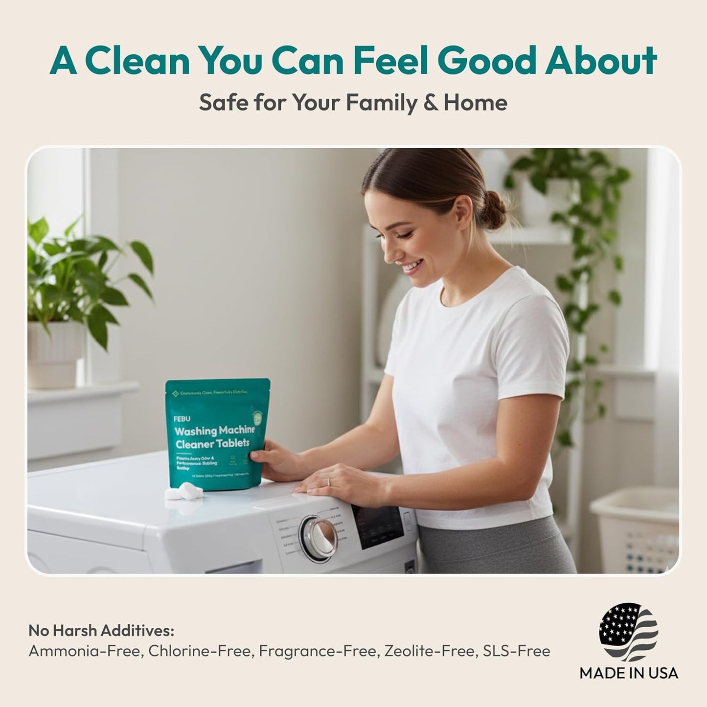 FEBU Washing Machine Cleaner Tablets Made in USA | Washer Machine Cleaner Tablets & Deodorizer |