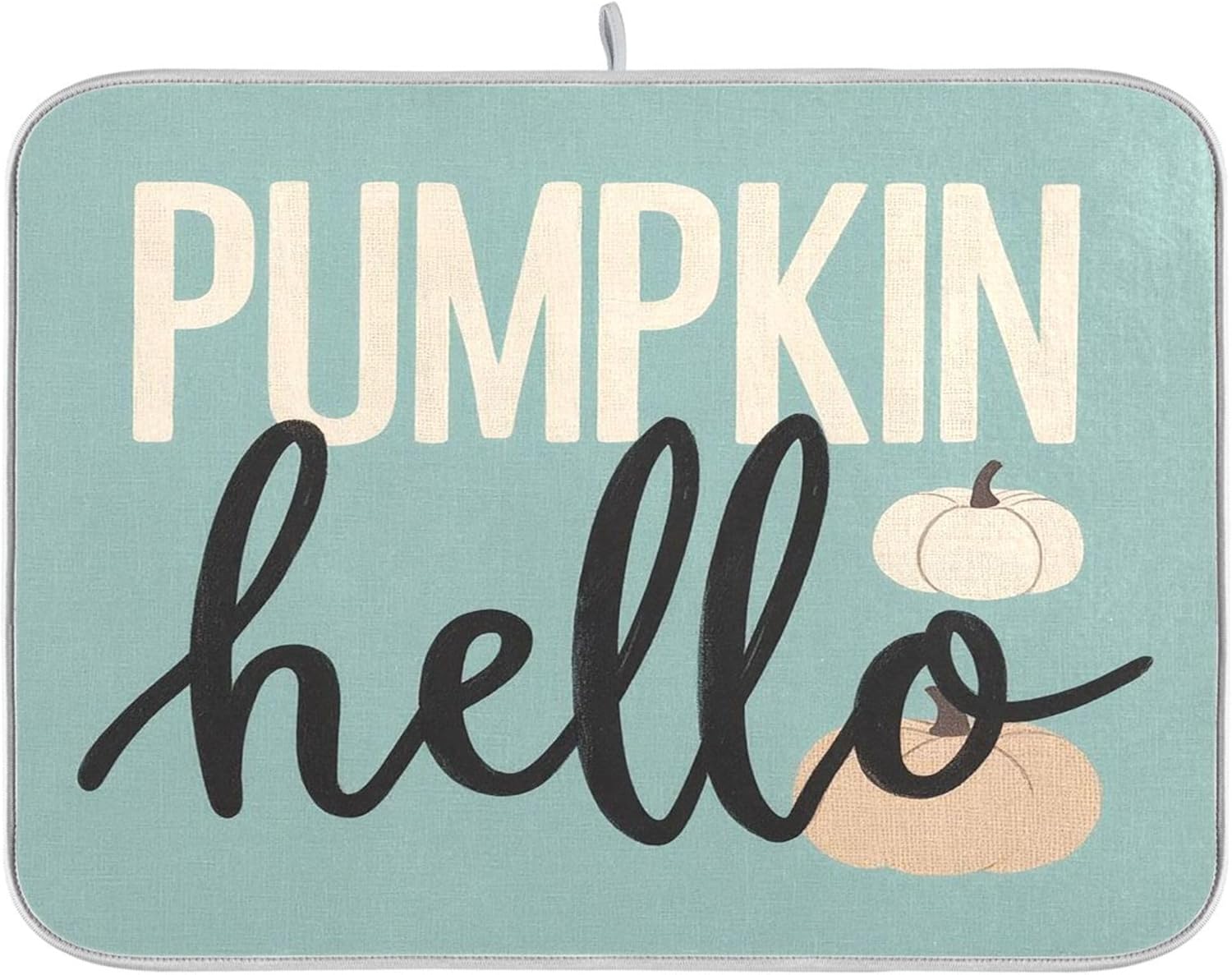 Hello Pumpkin Turquoise Fall Dish Drying Mat for Kitchen Countertop 18x24 Aqua Teal Autumn Large