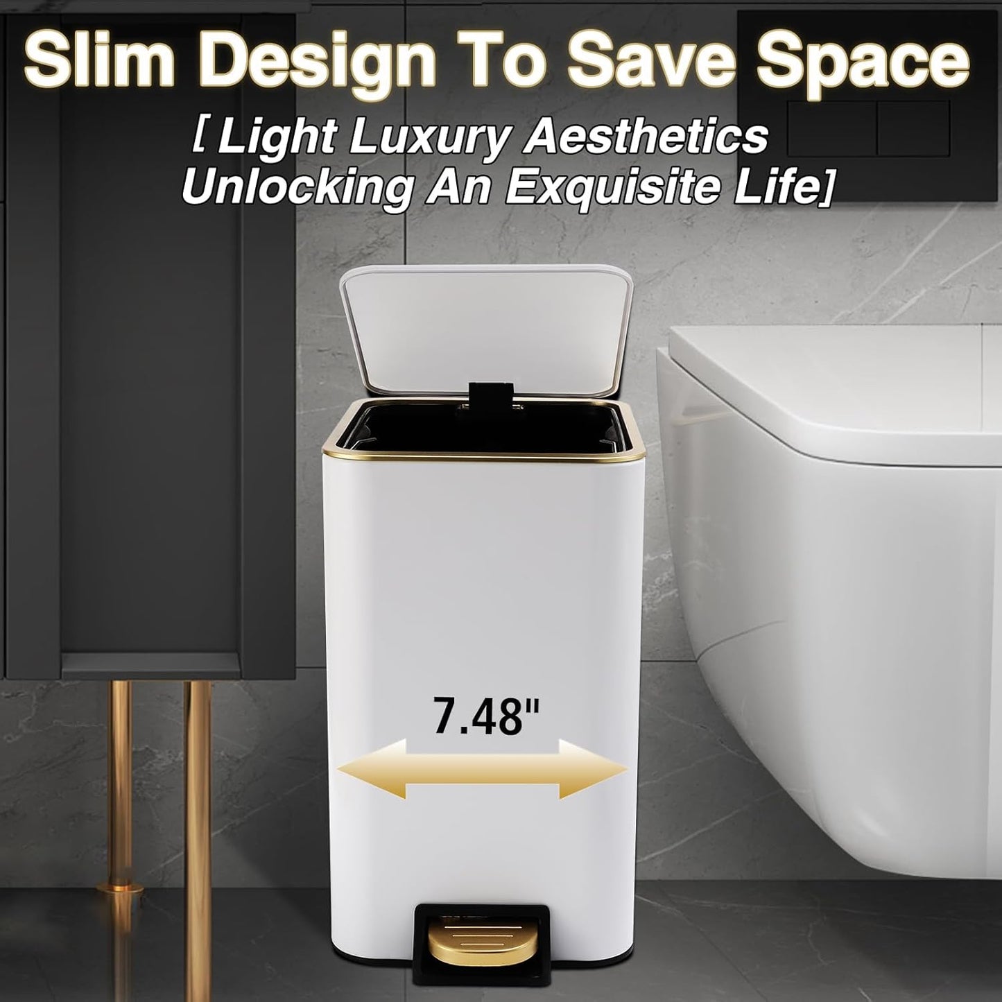 Small Bathroom Trash Can with Lid Soft Close, 1.8 Gallon Stainless Steel Garbage Can with Removable