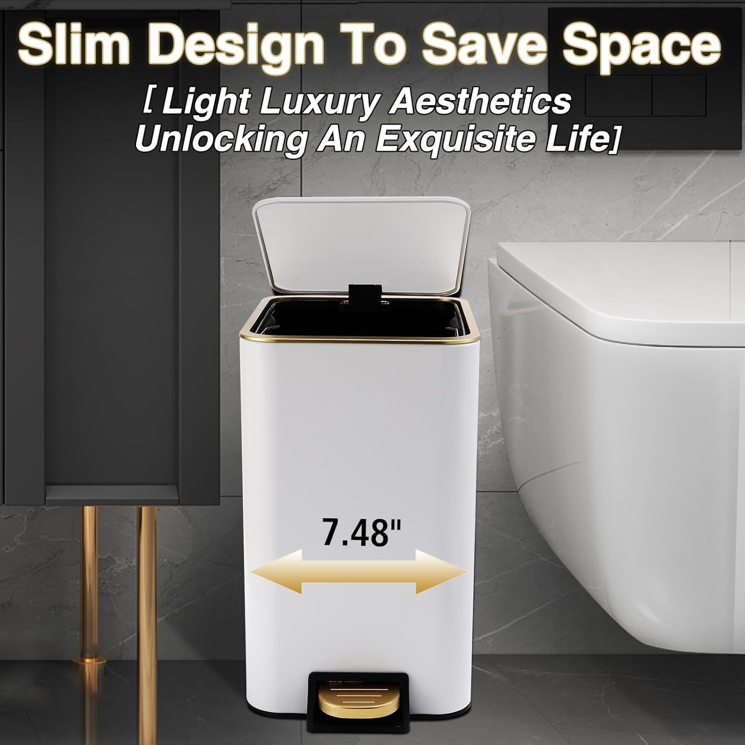 Small Bathroom Trash Can with Lid Soft Close, 1.8 Gallon Stainless Steel Garbage Can with Removable