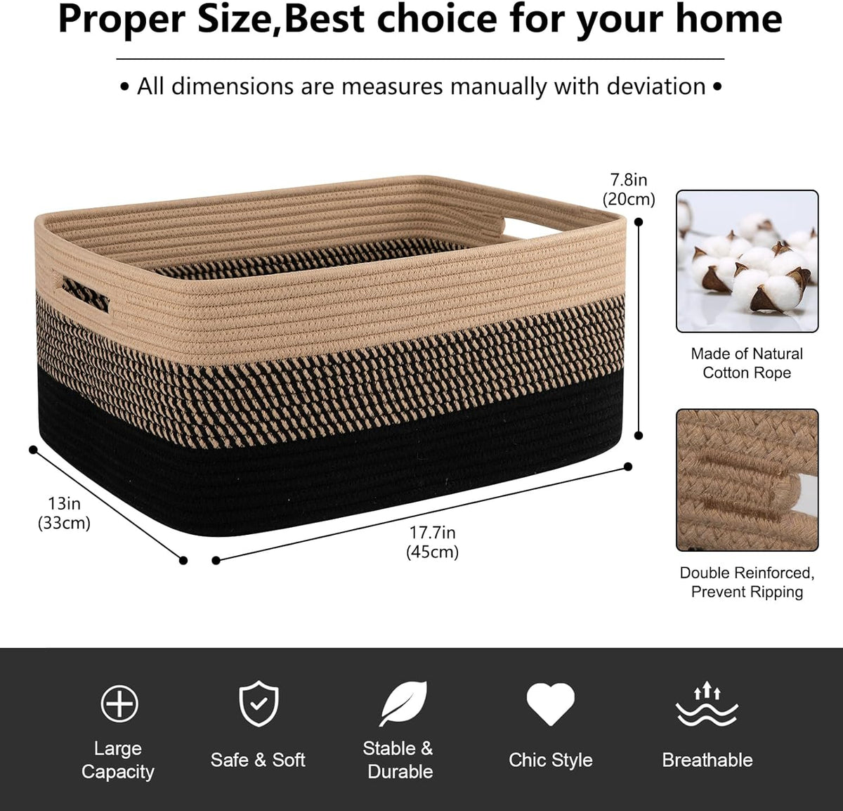 Large Storage Basket for Organizing, Woven Rope Basket for Shelves, Closet Organizer Bins for