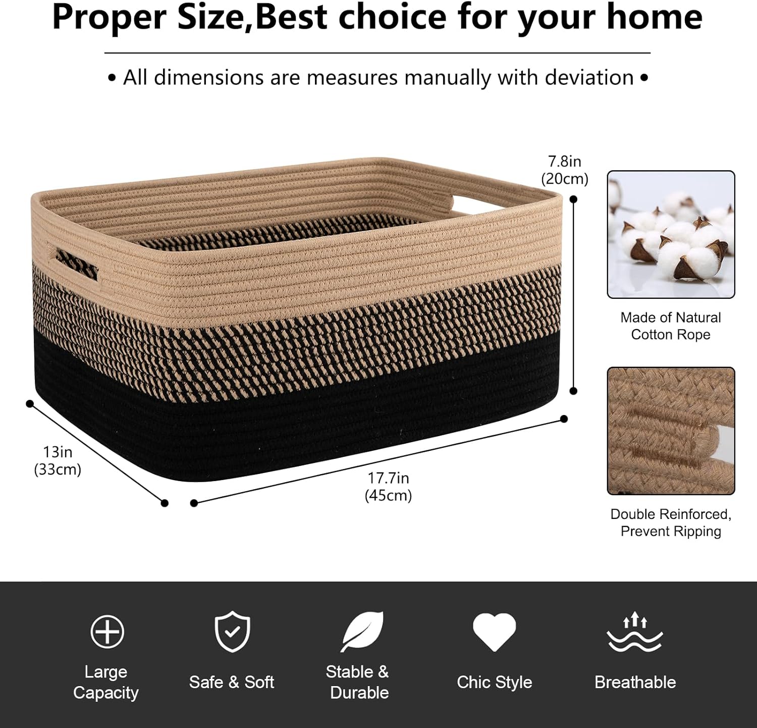 Large Storage Basket for Organizing, Woven Rope Basket for Shelves, Closet Organizer Bins for