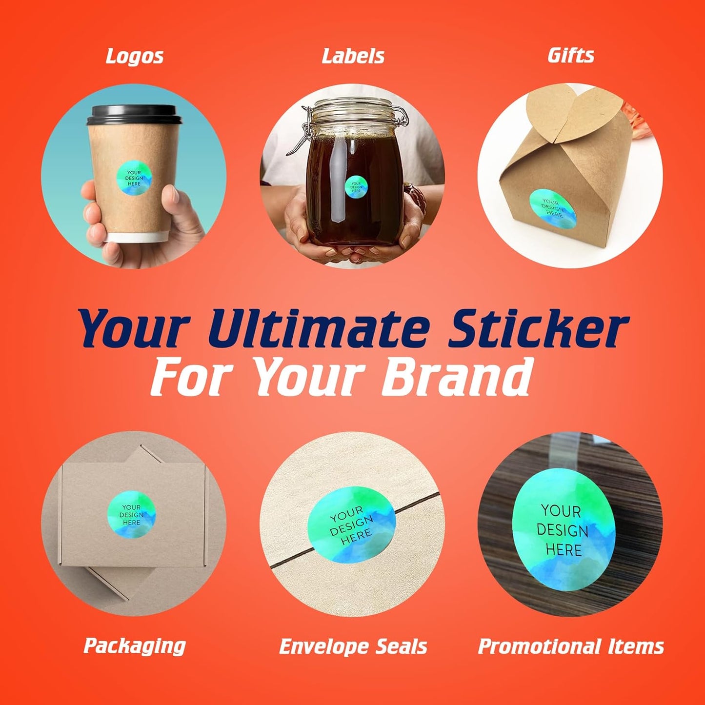100 Custom Vinyl Stickers - Upload Your own Image, Text, Design, Logo - Personalized Logo Labels