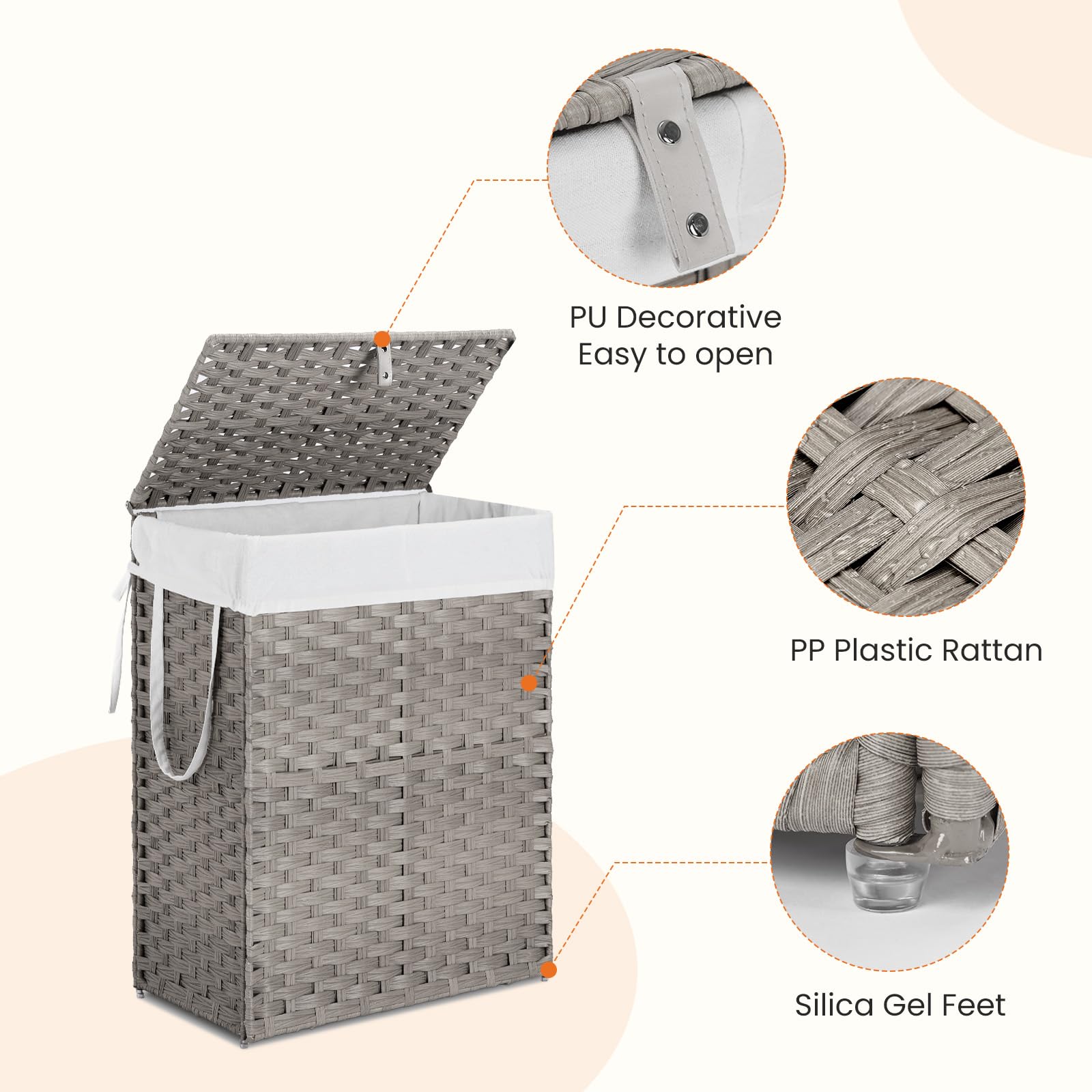 DUMOS Woven Laundry Basket with Lid, 90L Large Capacity Hamper, Removable & Machine-Washable Liner