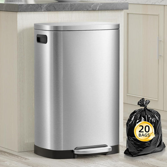 13 Gallon Trash Can with Lid, 50L Fingerprint Proof Stainless Steel Kitchen Trash Can with