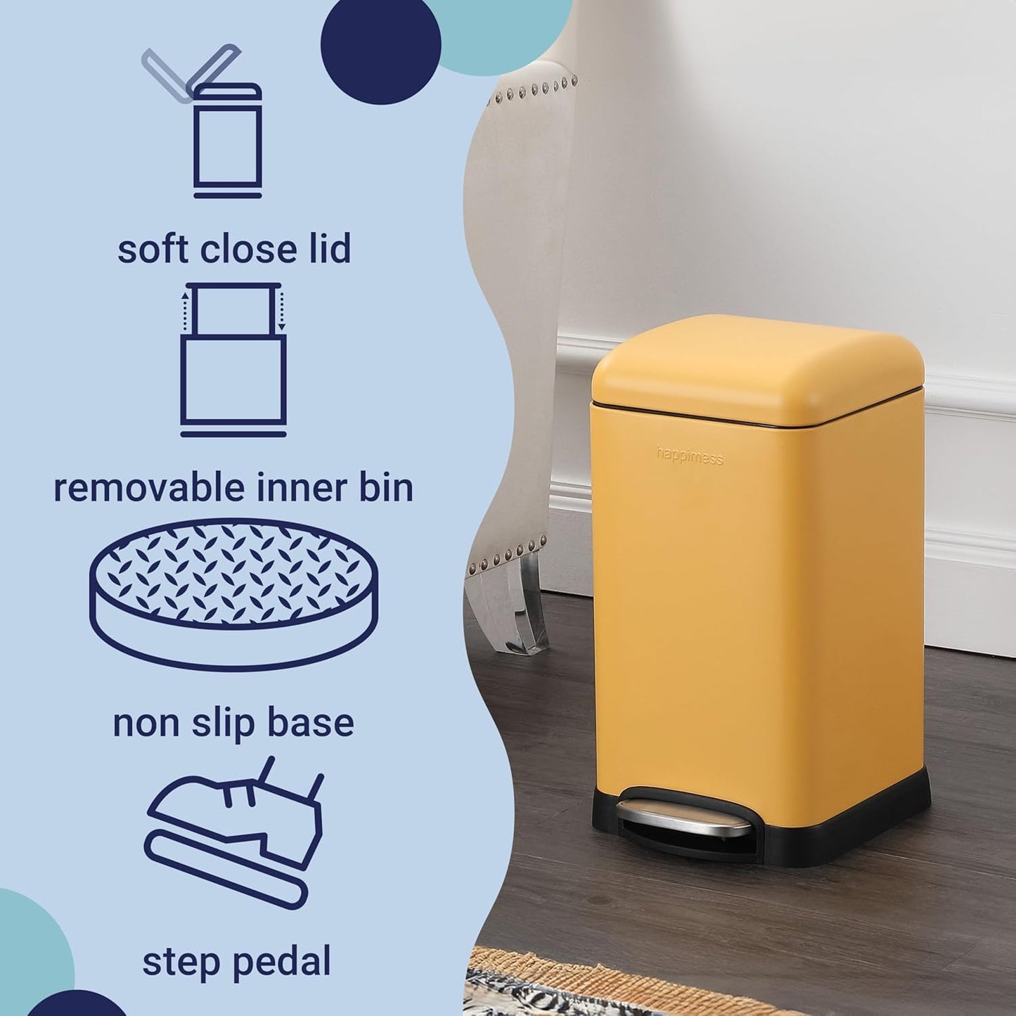 happimess HPM1012L Betty Retro Mini 3.2-Gallon Step-Open Trash Can, Daffodil Yellow for Home