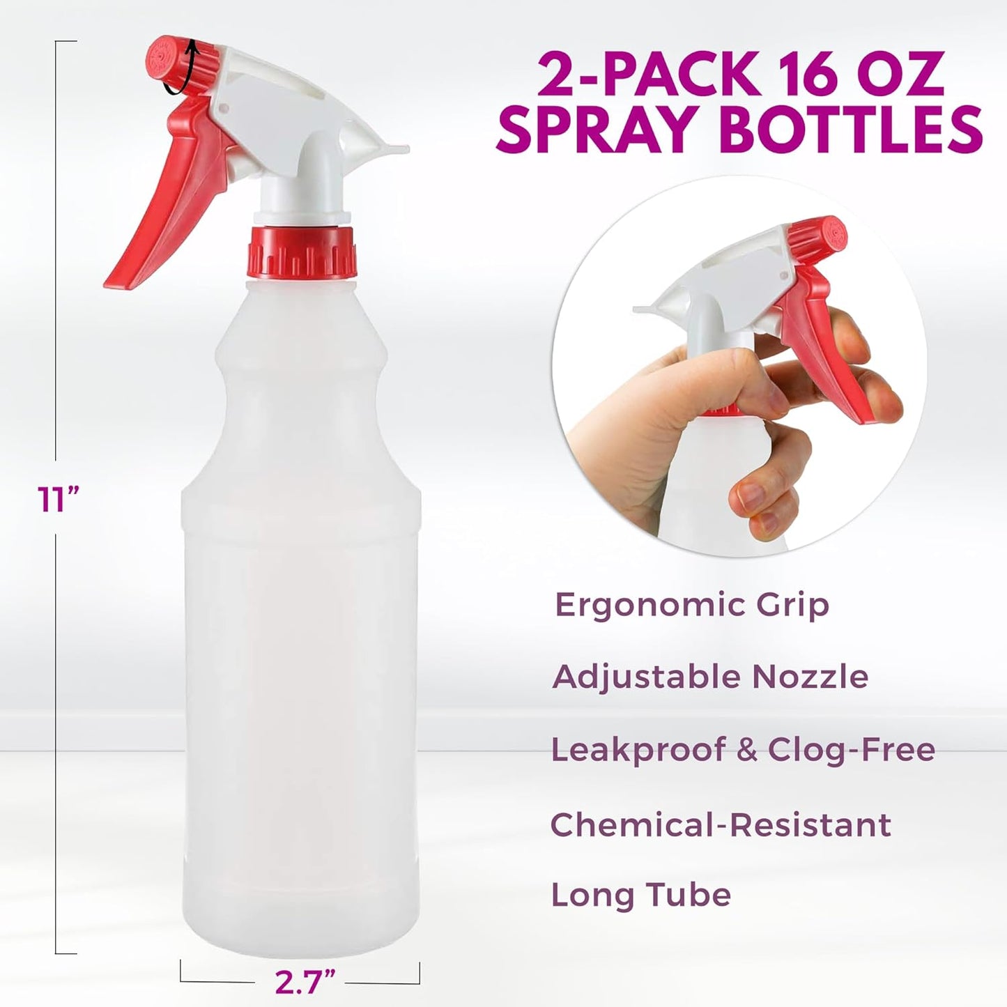 DilaBee Plastic Spray Bottle (2 Pack), 16oz Empty Spray Bottles for Cleaning – view 2