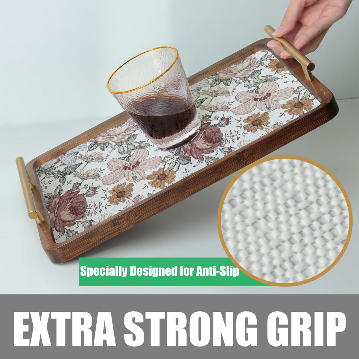 Floral Drawer Shelf Liners, Non Adhesive and Strong Non-Slip Cabinet Drawer Shelf Liners for