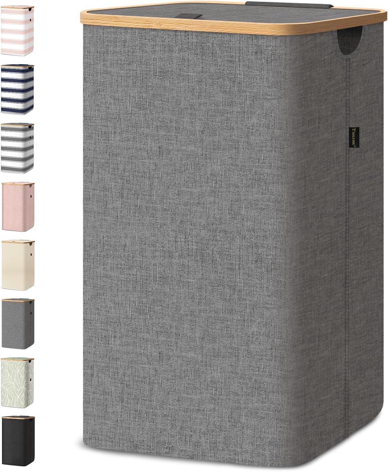 BALEINE Laundry Hamper with Lid, Tall Laundry Baskets with Bamboo Pull Handles, Large Laundry Bin