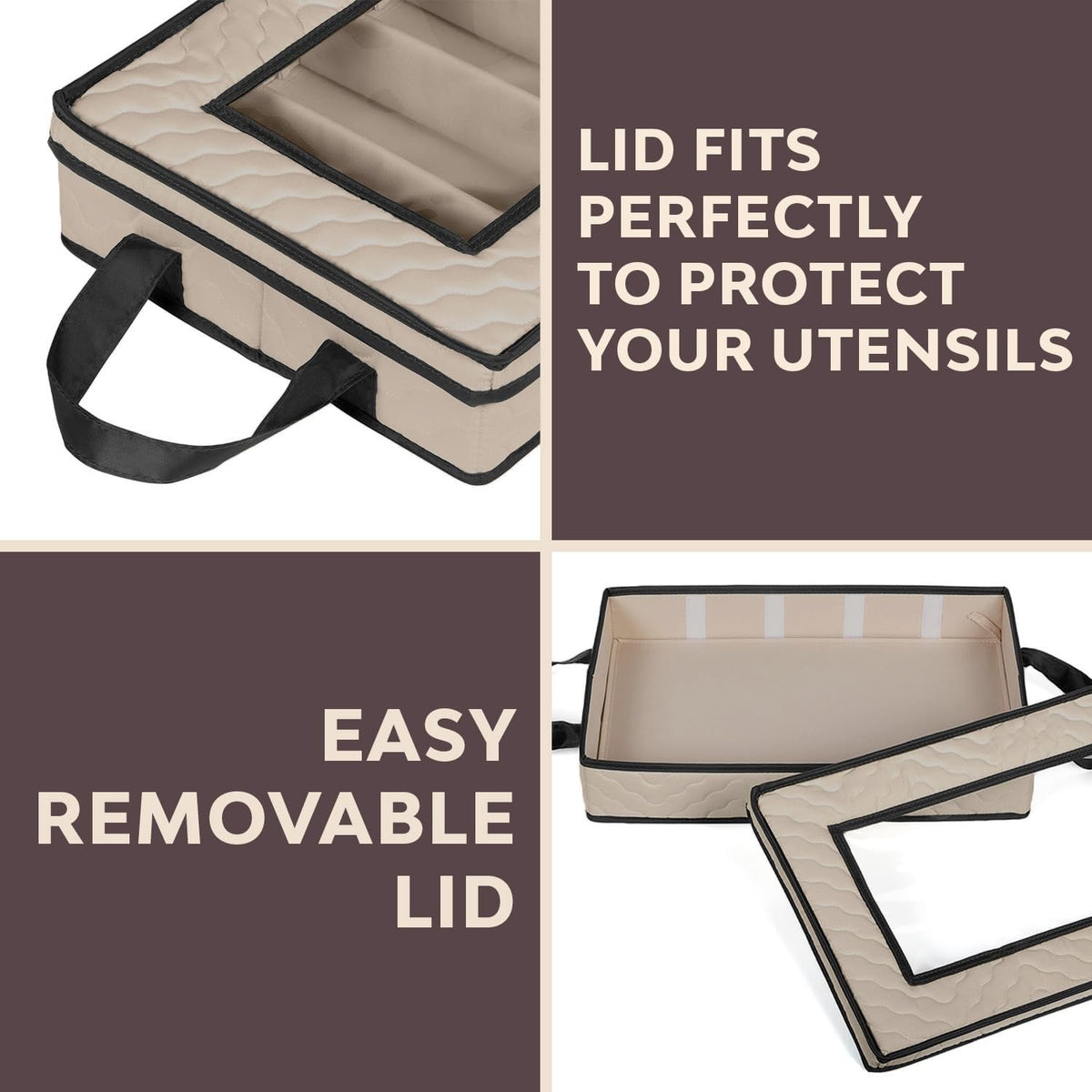 Flatware Storage Case - Durable 5 Compartment Silverware Storage Container Box with Removable Lid