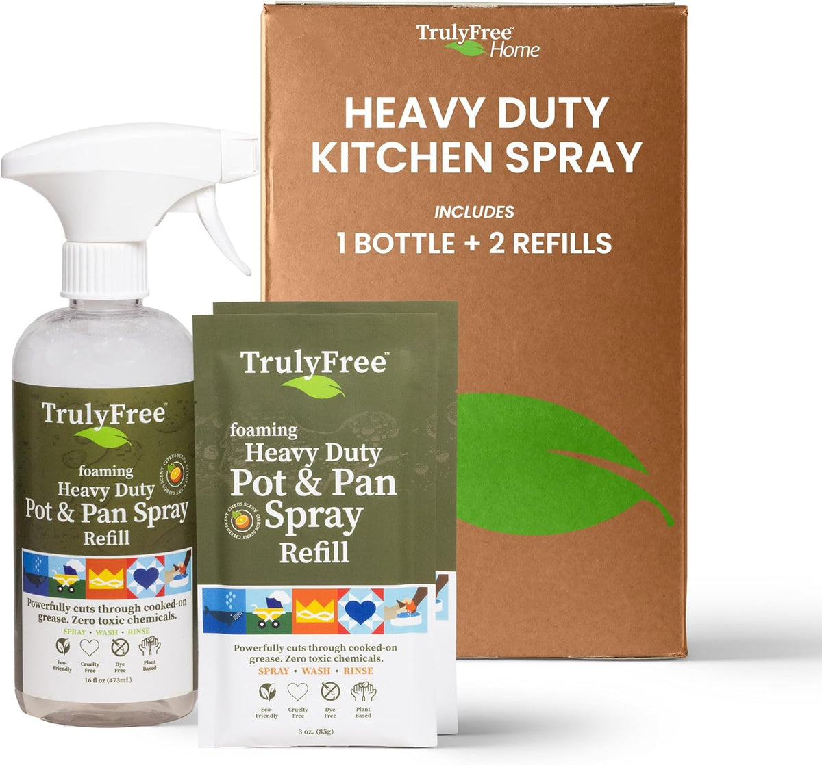 Truly Free Heavy Duty Pot & Pan Spray - Powerful Foaming Grease Remover, Multi-Purpose Kitchen