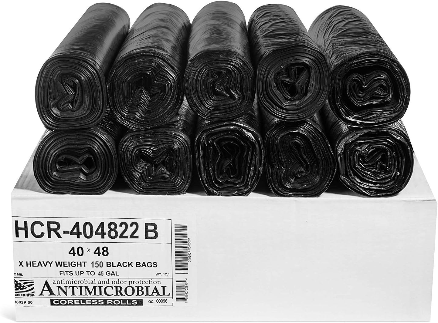 Aluf Plastics High Density Trash Bags, 45 Gallon, 150 Count, 22 Micron (eq), 40" x 48", Black, for