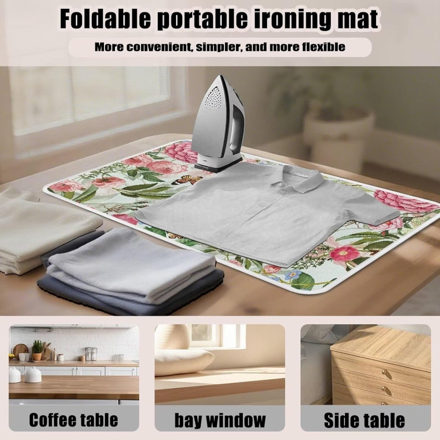 Ironing Mat Foldable Ironing Pad Portable Board Iron Board Alternative Cover,Hummingbird Floral