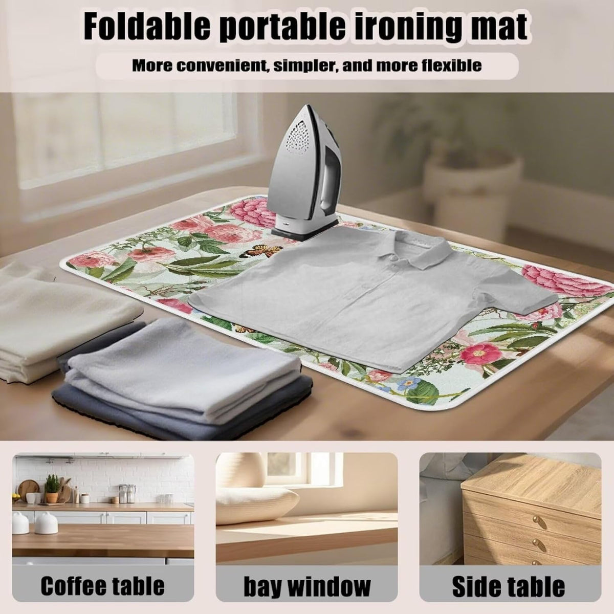 Ironing Mat Foldable Ironing Pad Portable Board Iron Board Alternative Cover,Hummingbird Floral