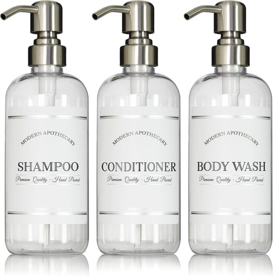 Clear Refillable Shampoo and Conditioner Bottles - Body Wash, Shampoo and Conditioner Dispenser
