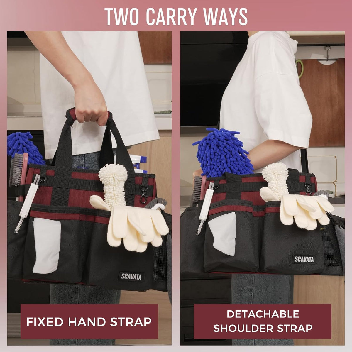 Compact Wearable Cleaning Caddy, Small Cleaning Caddy Supplies Organizer with Handle & Shoulder