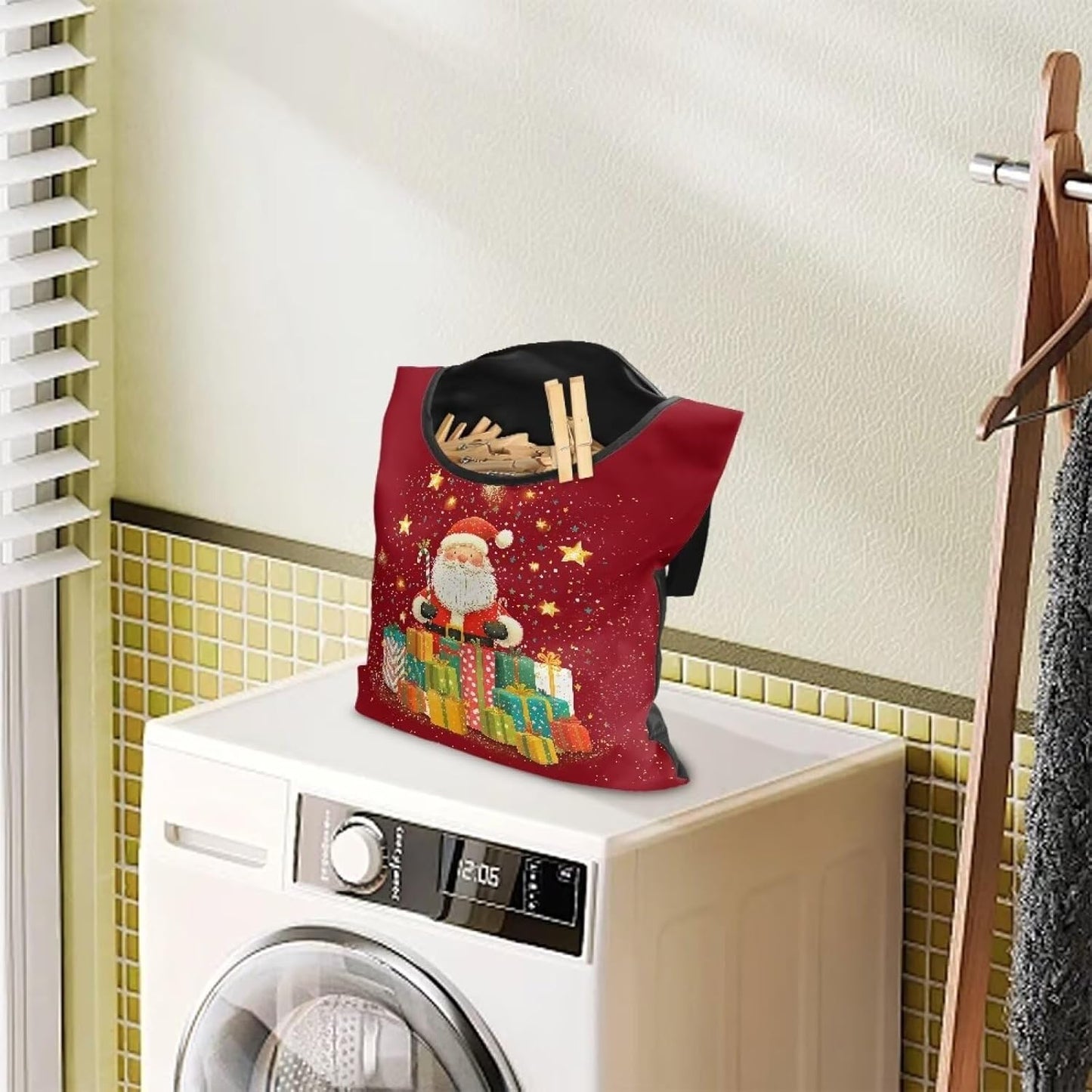Christmas Santa Claus Clothespin Organizer Bag Shell Beach Clothespin Bags with Hanging Hook