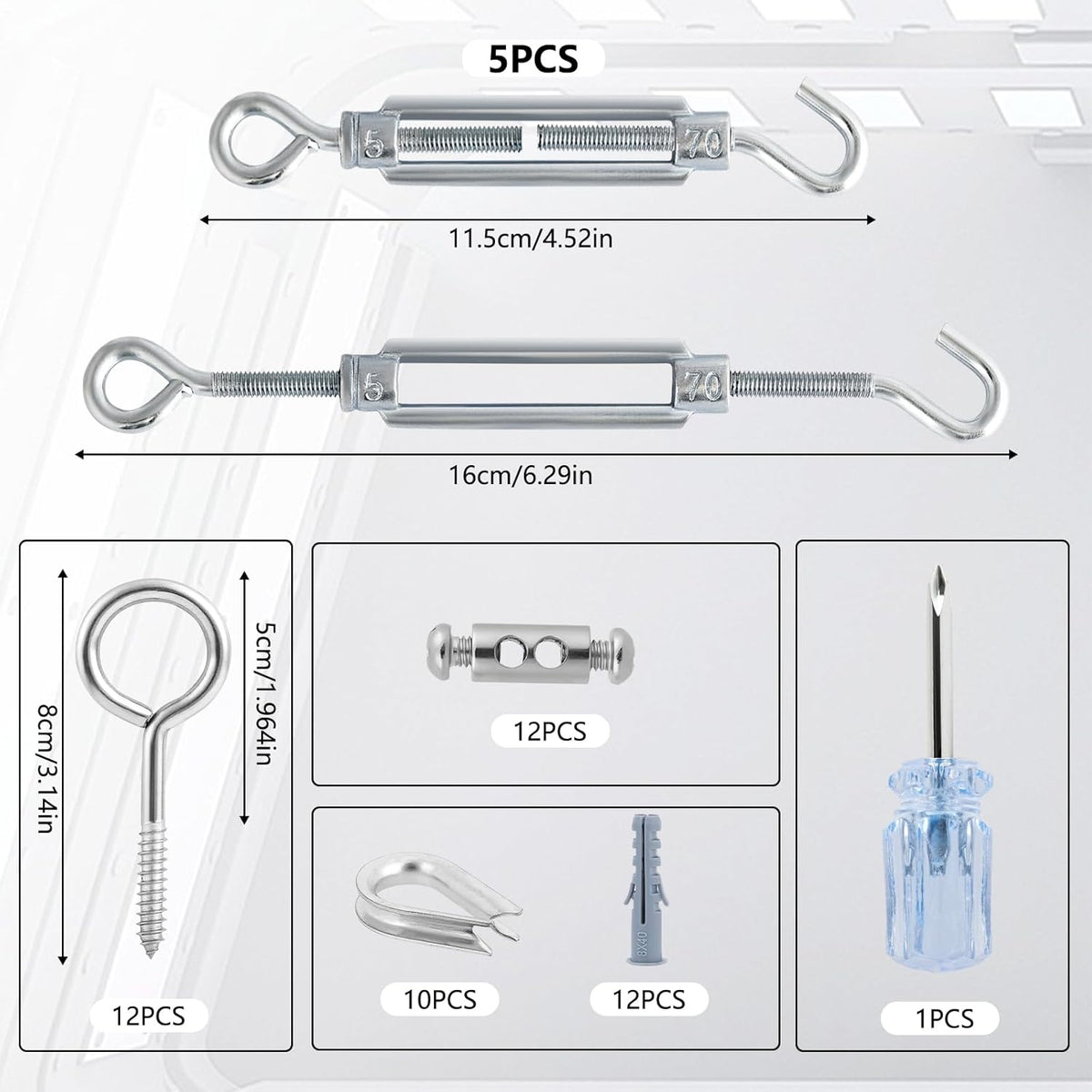 Turnbuckles for Cables Wire, 1/8" X 100Ft White PVC Coated Wire Rope Kit, Multi-use Steel Cable for