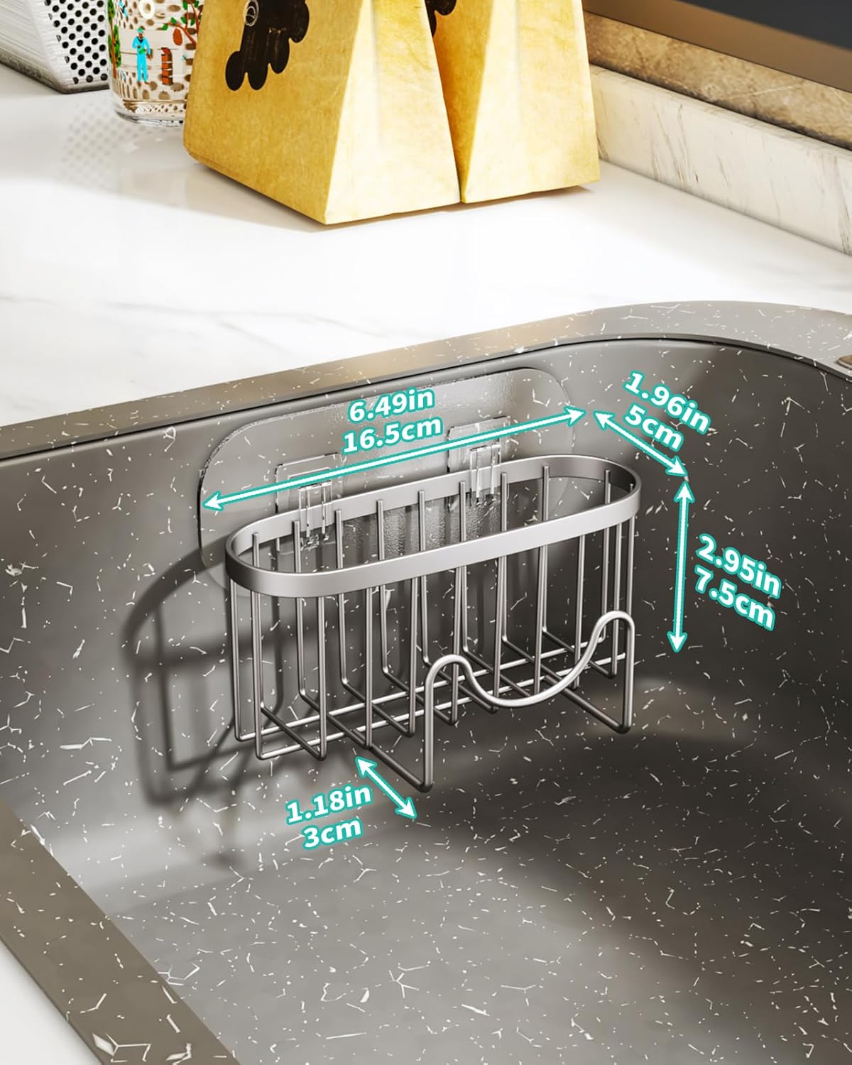 HapiRm Multifunctional Kitchen Sponge Holder with Unique M-Shaped, 2 Installation Ways Sink Caddy