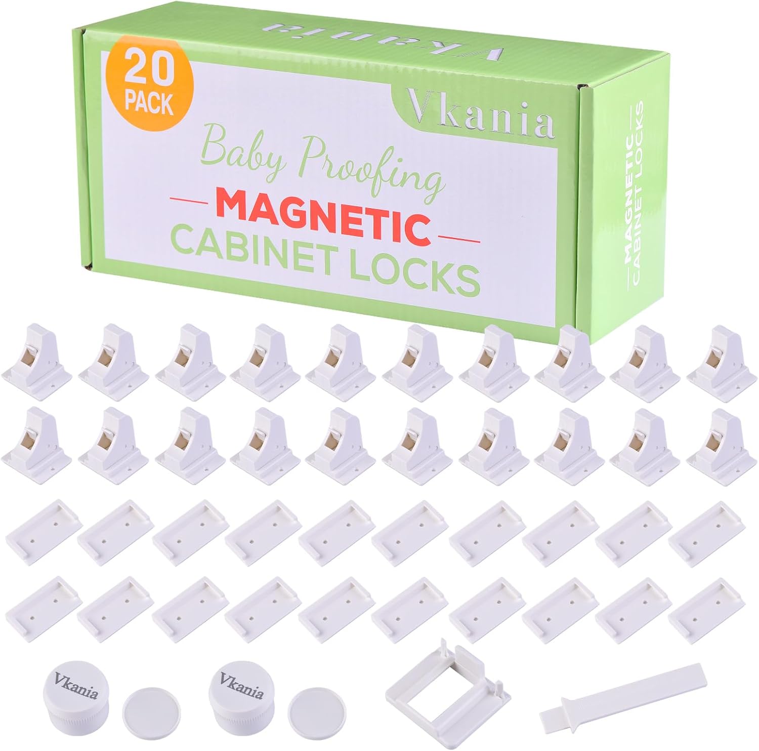 20 Pack Vkania Magnetic Cabinet Locks Baby Proofing - Baby Safety Latches for Drawers and Cabinets