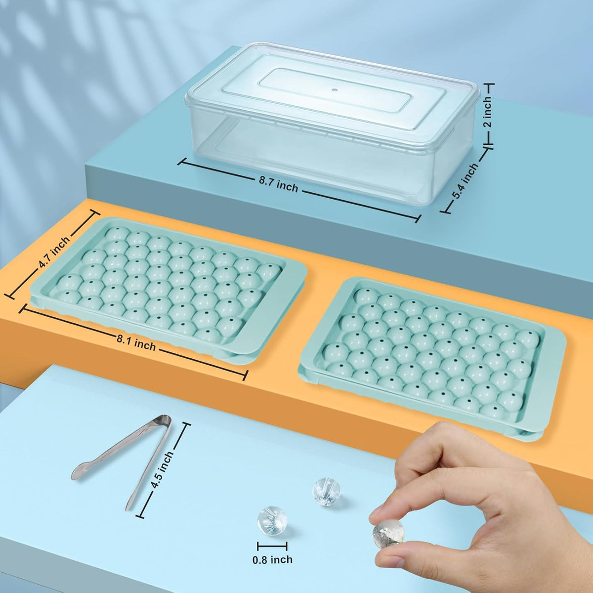 WIBIMEN Ice Cube Tray with Lid and Bin - Round Ice Trays for Freezer with Lid - Ice Cube Trays for