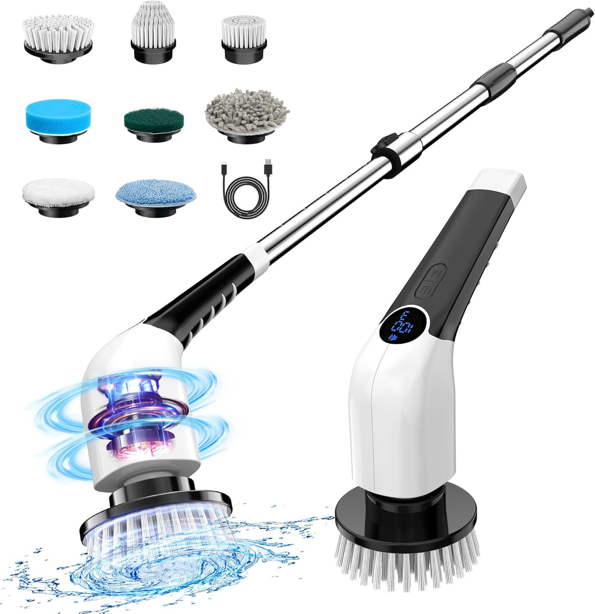 Electric Spin Scrubber, 2025 New Cordless Shower Cleaning Brush with 8 Replaceable Brush Heads, 3
