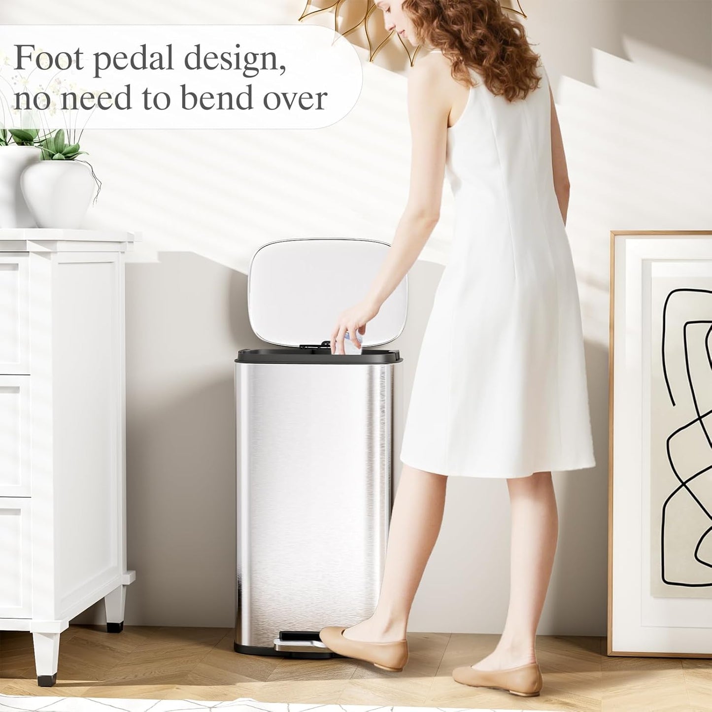 AthLike Trash Can, Stainless Steel Kitchen Garbage Can, Step Waste Bin with Hinged Lid and