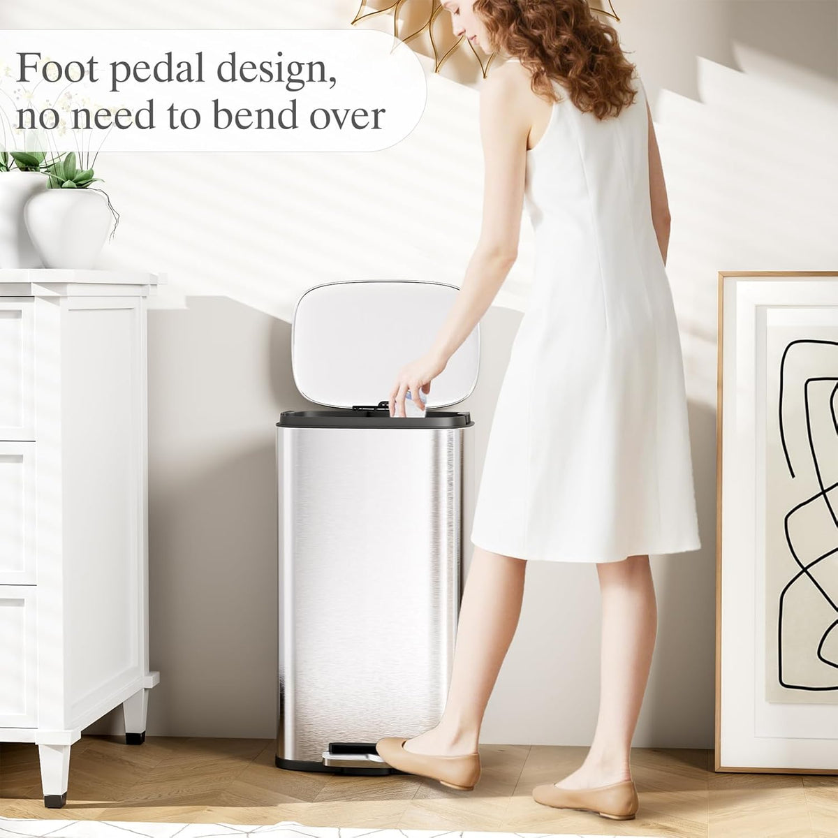 AthLike Trash Can, Stainless Steel Kitchen Garbage Can, Step Waste Bin with Hinged Lid and