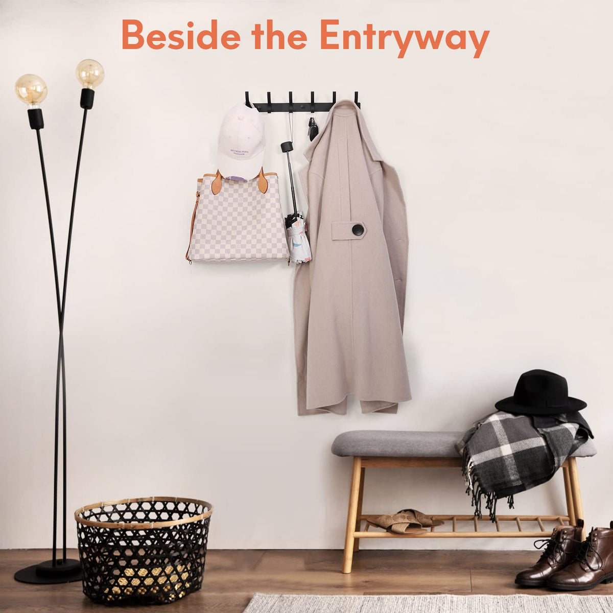 Optish Coat Rack Wall Mount, Wall Hooks for Hanging, Entry Coat Hooks Coat Hanger, Hat Rack Holder