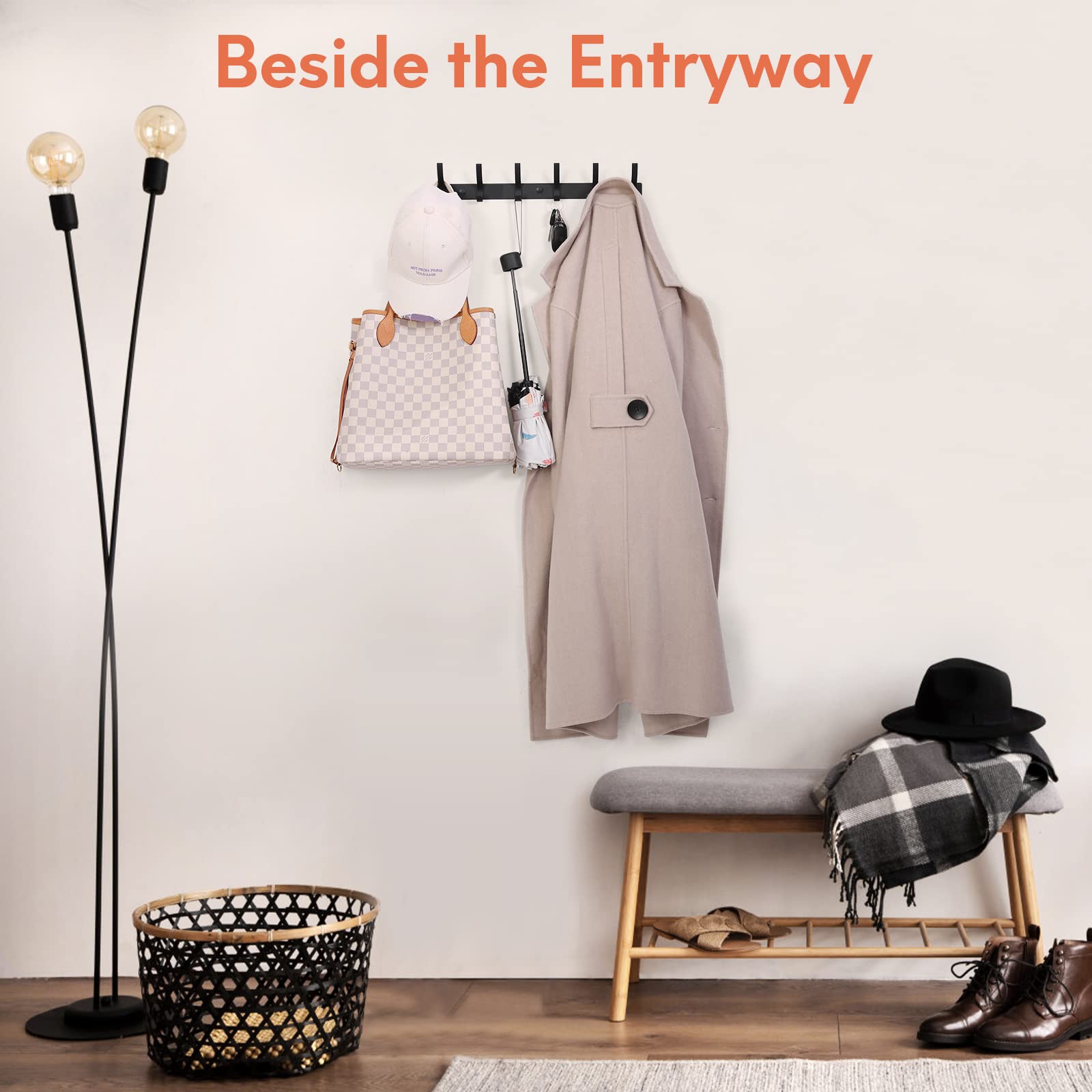 Optish Coat Rack Wall Mount, Wall Hooks for Hanging, Entry Coat Hooks Coat Hanger, Hat Rack Holder
