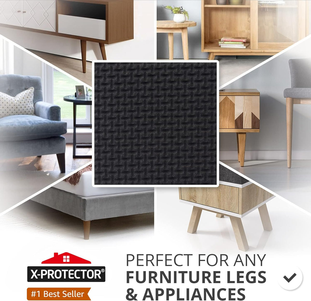 X-PROTECTOR Non Slip Furniture Pads - 16 Premium Furniture Grippers 2"! Self-Adhesive Rubber Feet