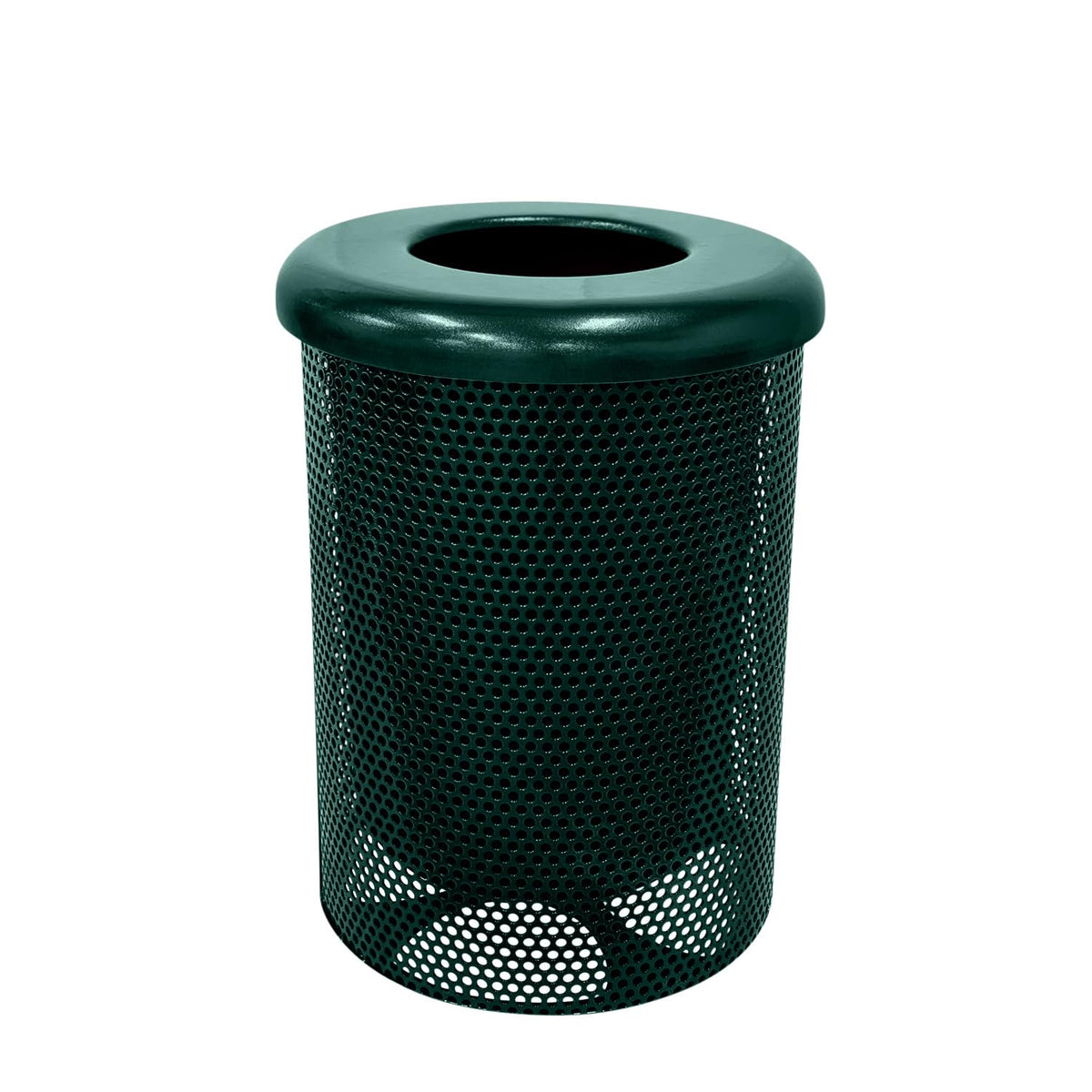 COATEDOUTDOORFURNITURE RFT-P-DGRN Heavy Duty Round Trash Receptacle with Flat Top, Liner Included
