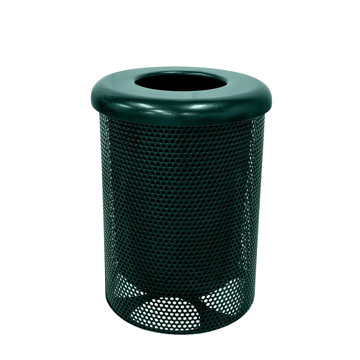 Coated Outdoor Furniture 32-Gallon Heavy-Duty Punched Steel Round Trash Receptacle, Commercial