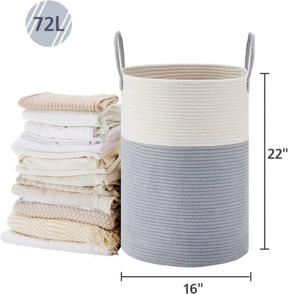 VIPOSCO Large Laundry Hamper, Tall Woven Rope Storage Basket for Blanket, Toys, Dirty Clothes in
