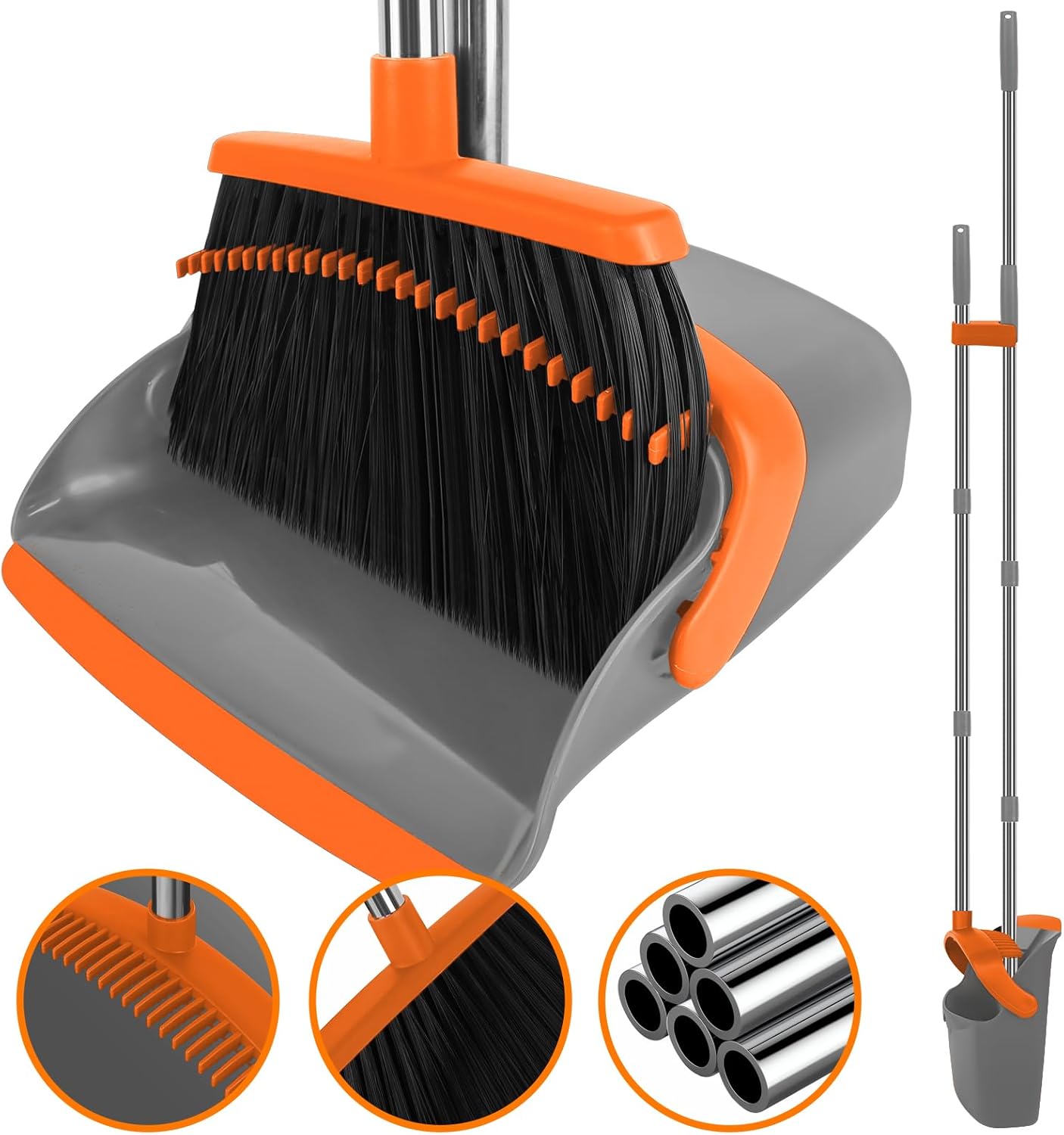 Broom and Dustpan Set, Large Broom with Dustpan Combo Set, 55" Long Handle Heavy Duty Industrial