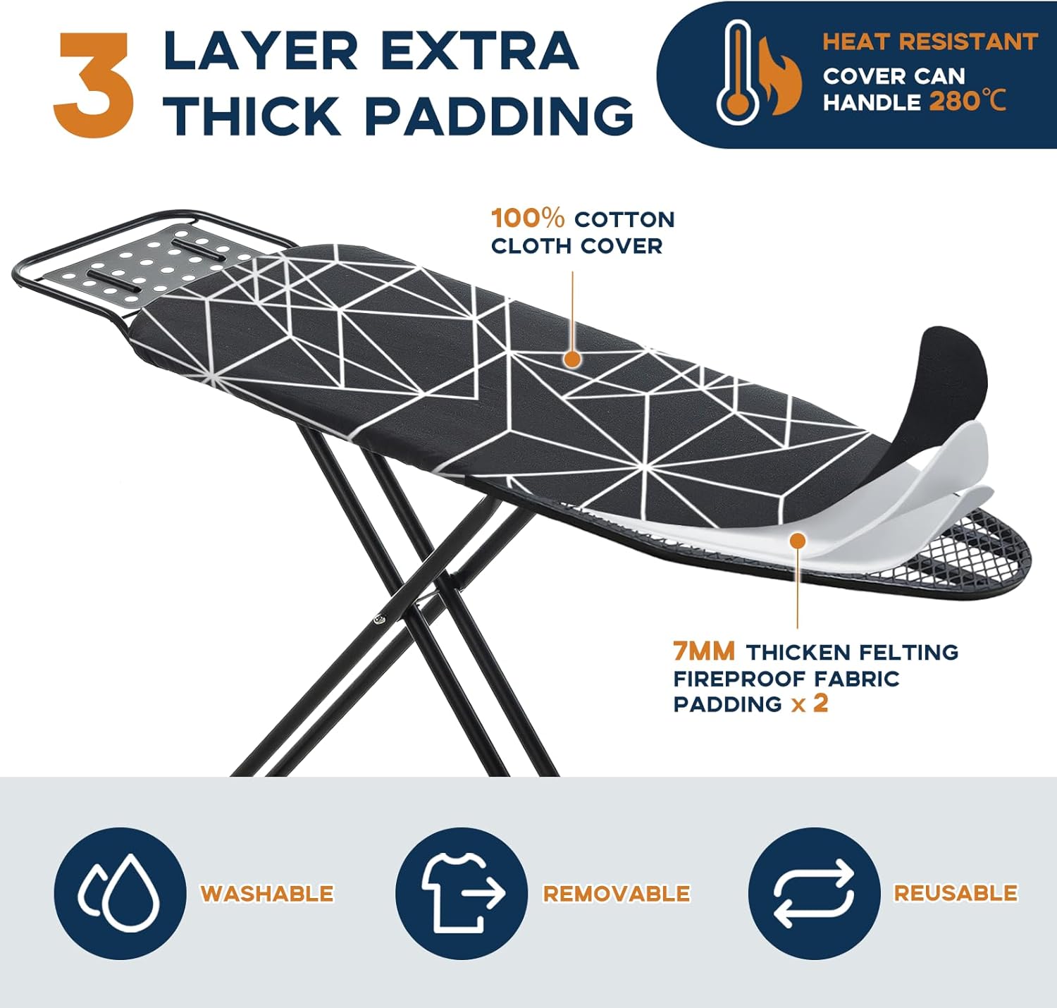 Ironing Board 43x13, Compact Iron Board Full Size with Heavy Duty Iron Rest, Thick Padded Cover