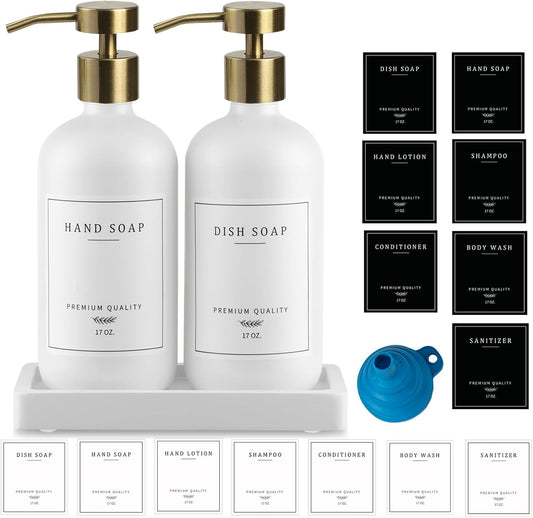 Soap Dispenser Bathroom - Kitchen Dish and Hand Soap Dispenser Set, Glass Bathroom Soap Lotion