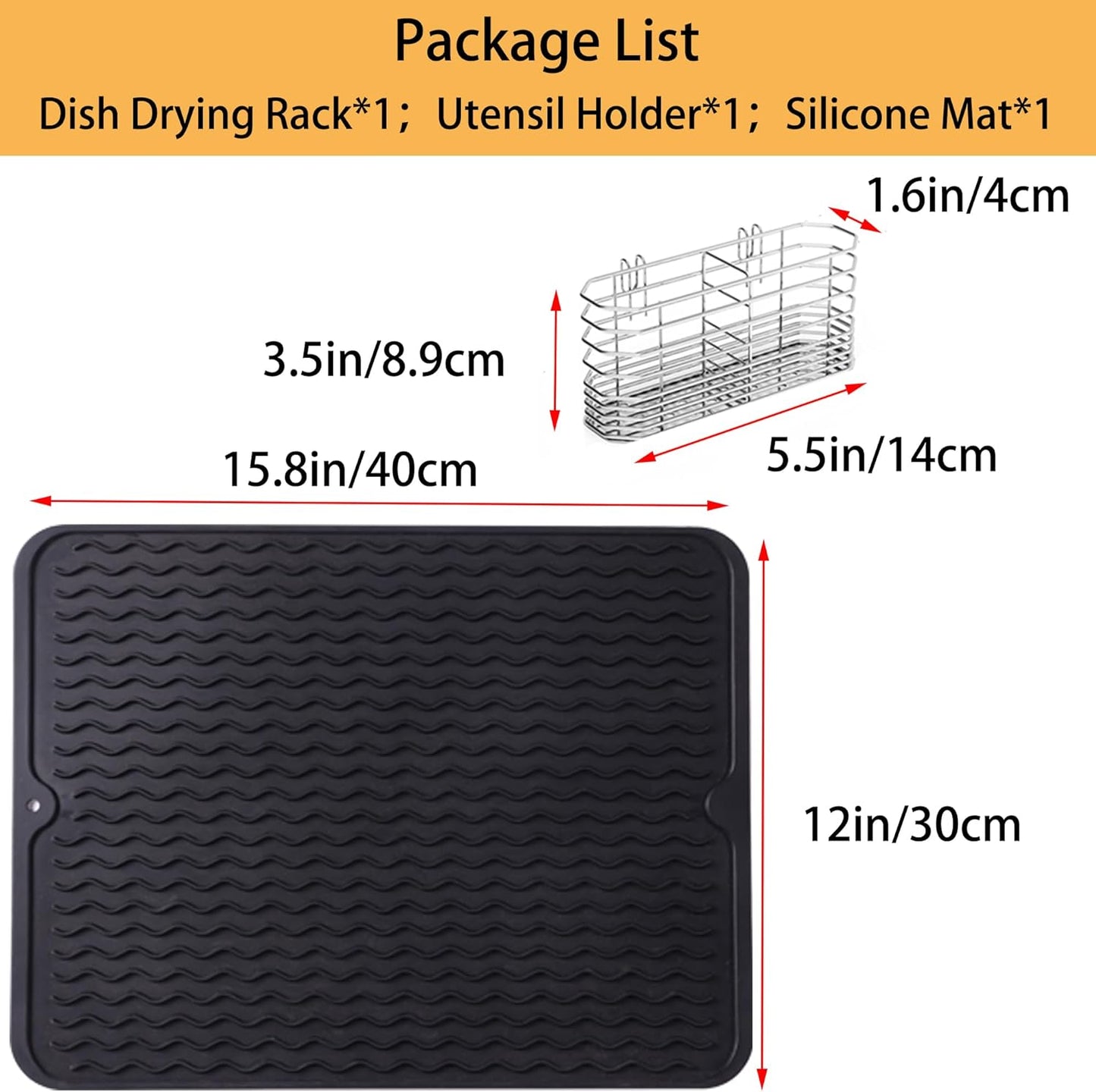 Stainless Steel Dish Drying Rack(15"L x 8.3"W x 4.2"D), Expandable Fruit & Vegetable Drain Rack