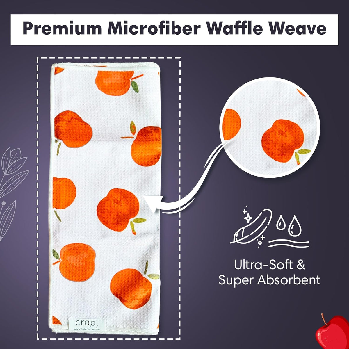 2 Double Sided Microfiber Hand Towels, 17x27 Inches Waffle Design Kitchen Towels Set, Durable &