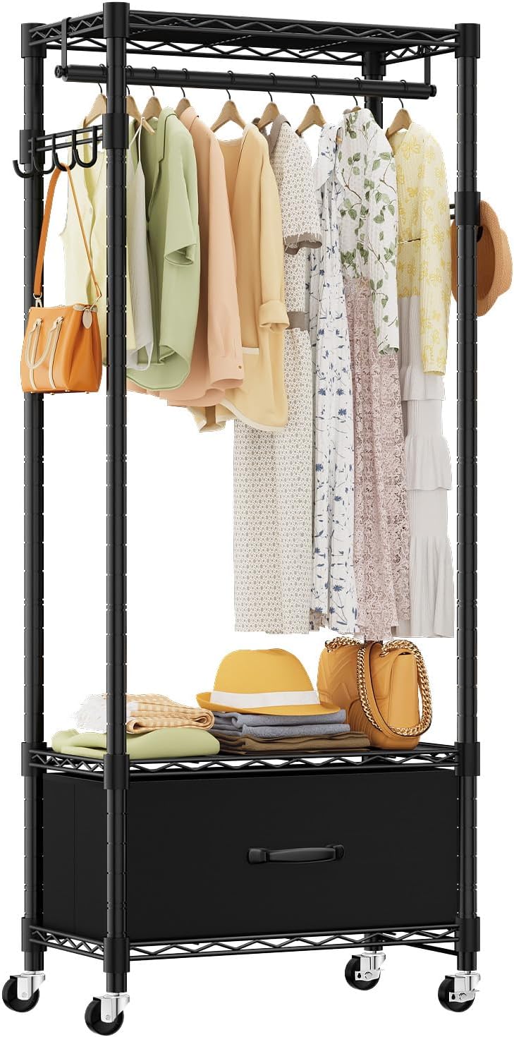 Clothes Rack, Clothing Rack for Hanging Clothes, 3 Tiers Adjustable Closet Organizer System with